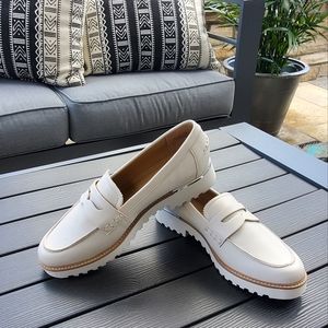 Franco Sarto Cedra Leather Chunky Loafers,  8M, New, Cream with White Paltform